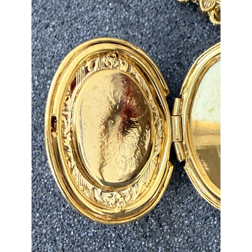 Vintage 1928 Gold Locket Blue Rose Cameo Flower Pendant Necklace 18" - Picture 10 of 16